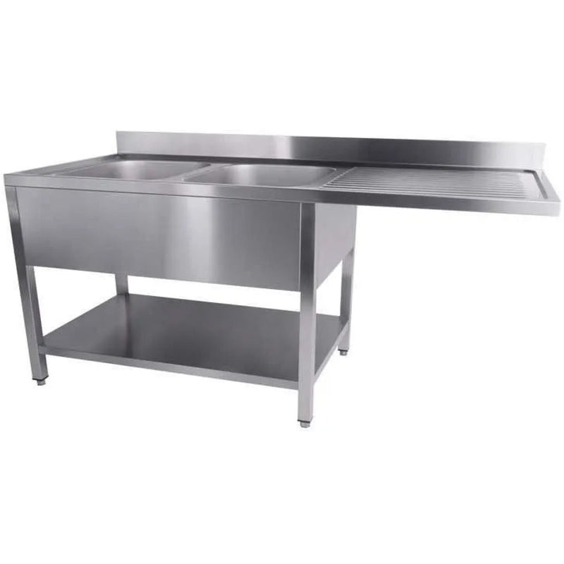 Commercial Sink for dishwashers 2 bowls Left Bottom shelf Splashback 1600mm Depth 700mm - THSTR167SBL2