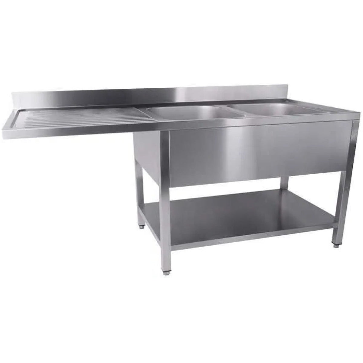 Commercial Sink for dishwashers 2 bowls Right Bottom shelf Splashback 1600mm Depth 700mm - THSTR167SBR2