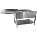 Commercial Sink for dishwashers 2 bowls Right Bottom shelf Splashback 1600mm Depth 700mm - THSTR167SBR2