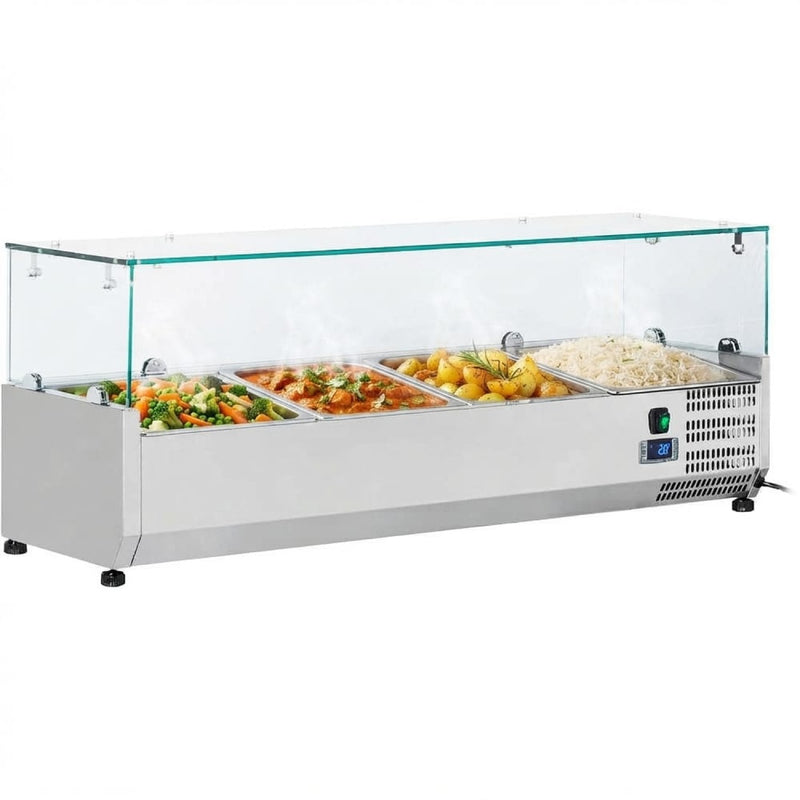 Refrigerated Servery Prep Top 1200mm 5×GN1/4 with Glass Top Stainless Steel 1200x335x435mm| THV1200/380 - THV1200/380