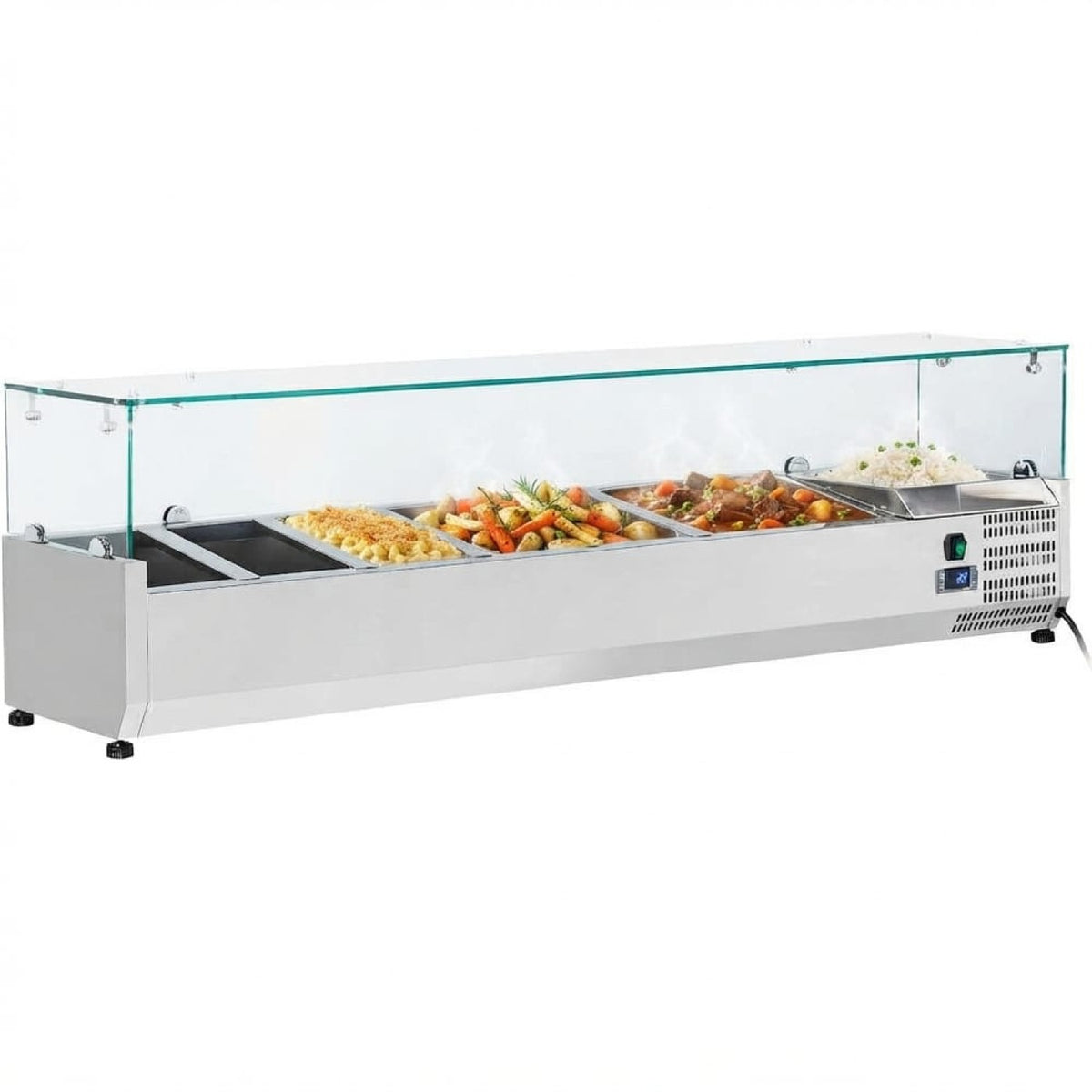 Refrigerated Servery Prep Top 7xGN1/4 1600x335x435mm Glass Top | THV1600/330 - THV1600/330
