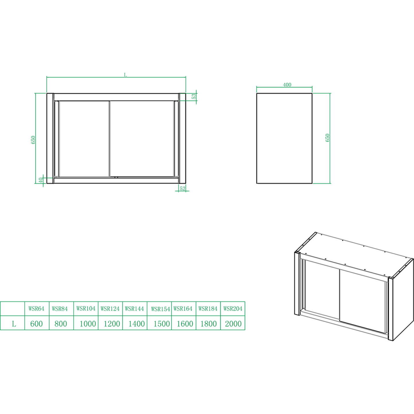 Wall cabinet Sliding doors Stainless steel Width 1000mm Depth 400mm - THWSR104