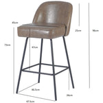 Brown Upholstered Bar Stool with Black Metal Frame 475×595×960mm - TJG206