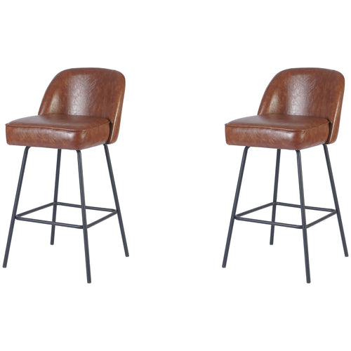 Brown Upholstered Bar Stool with Black Metal Frame 475×595×960mm - TJG206