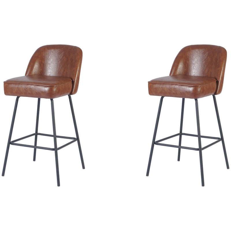 Brown Upholstered Bar Stool with Black Metal Frame 475×595×960mm - TJG206