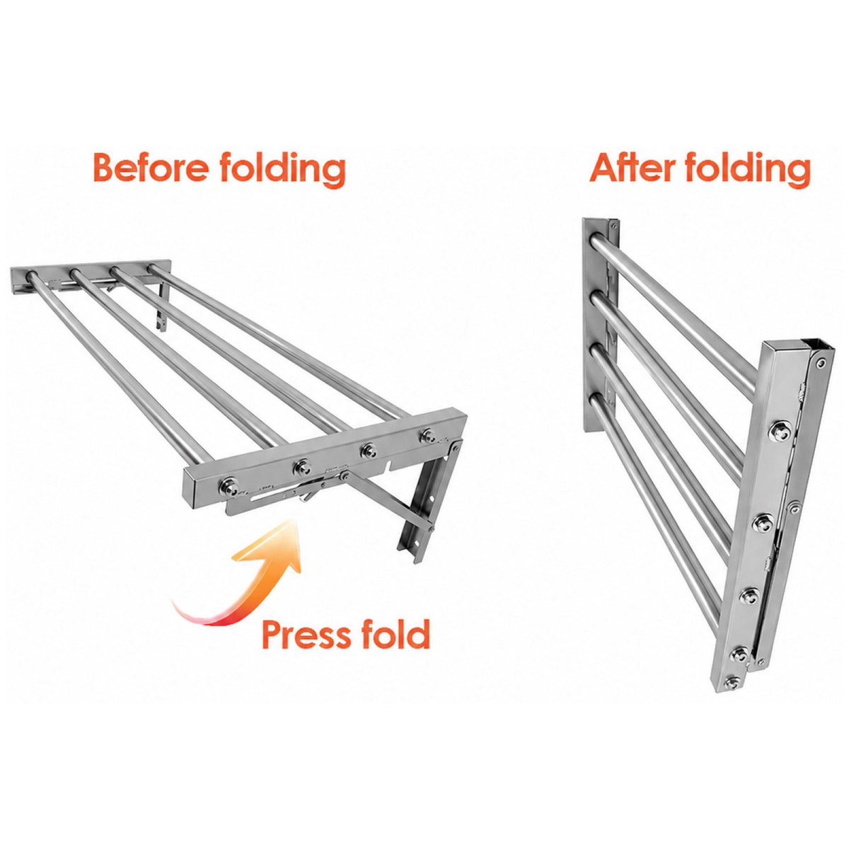 Commercial Foldable Stainless Steel Wall Mounted Rack Shelf 600×300×230mm 4 Tube - TRW50630