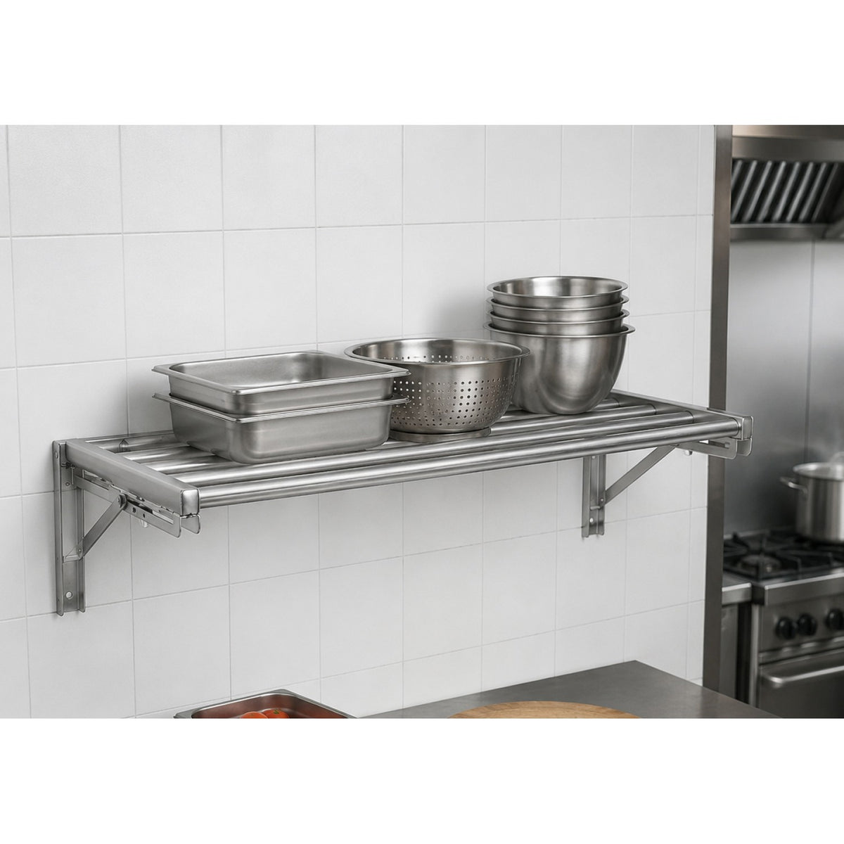Commercial Foldable Stainless Steel Wall Mounted Rack Shelf 600×300×230mm 4 Tube - TRW50630