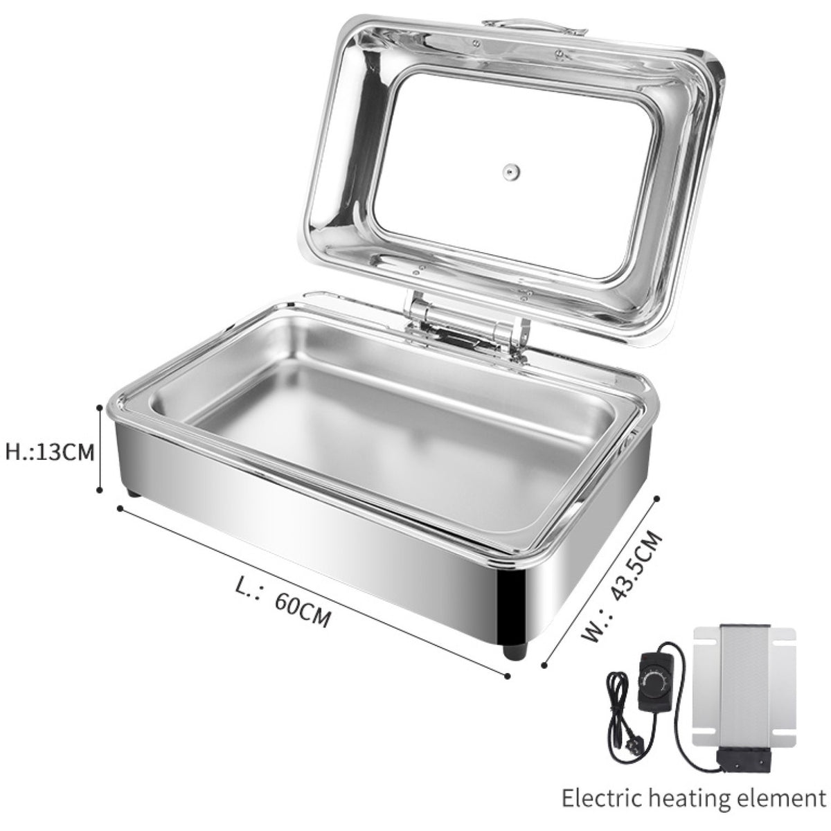 Chafing dish Electric Glass lid Stainless steel 7 litres GN1/1 - VICCD528