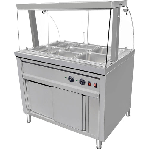 Commercial Bain Marie Hot Food Display with Glass Cover Acrylic Sliding Door and Top Light 1165x690x1400mmmm - VMGN3AGH