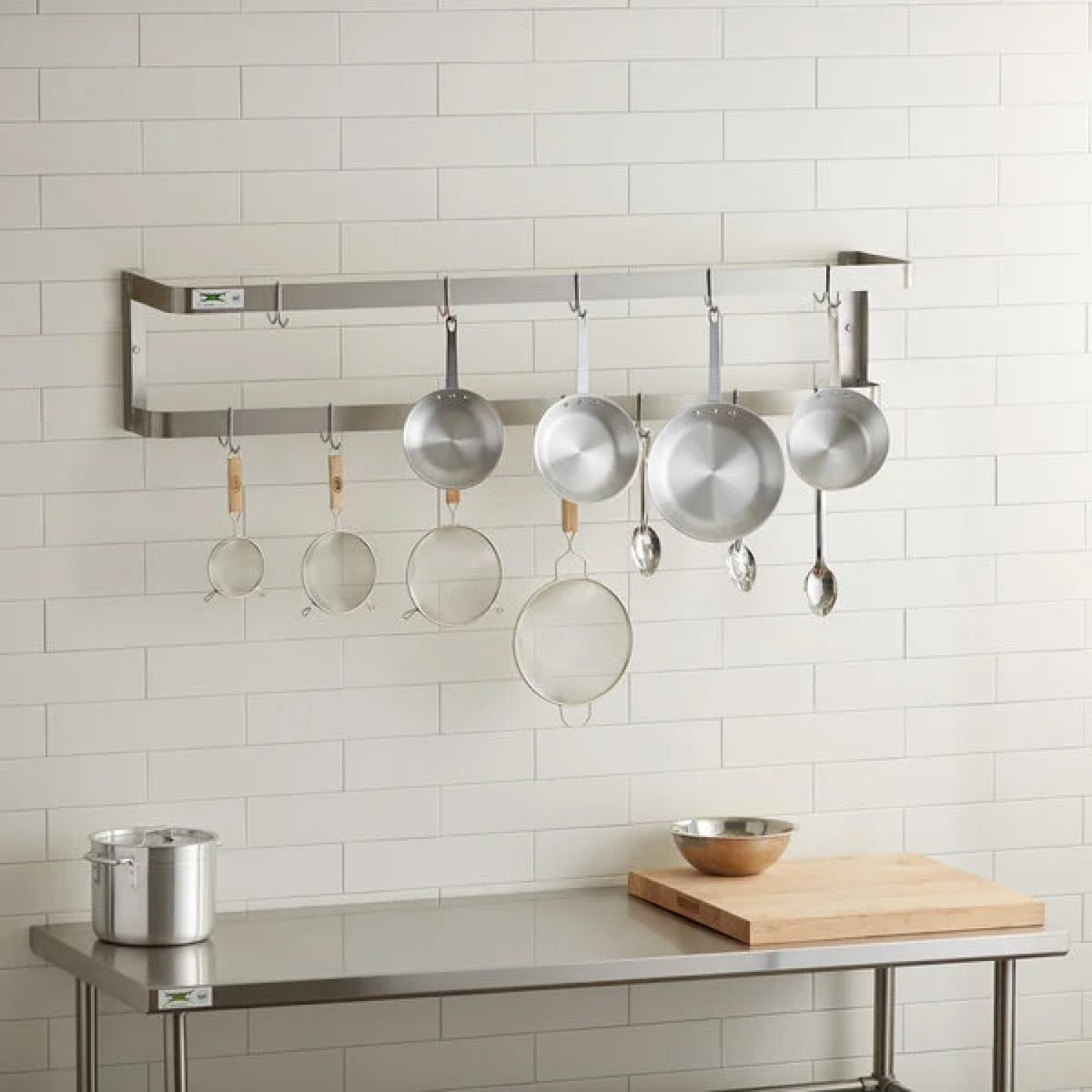 Commercial Wall Mounted Double Line Pot Rack with 12 Hooks Stainless Steel 900x300x300mm - VMR0930