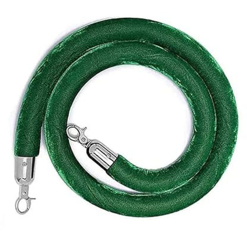 Green Velvet Stanchion Rope with Silver ends 1.5m - VR01RGREEN