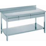 Professional Work table 3 drawers Stainless steel Bottom shelf Upstand 1600x600x850mm - VT166A3D