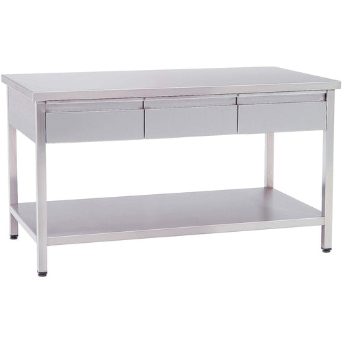 Professional Work table Stainless steel 3 drawers Bottom shelf 1500x700x850mm - VT1573D