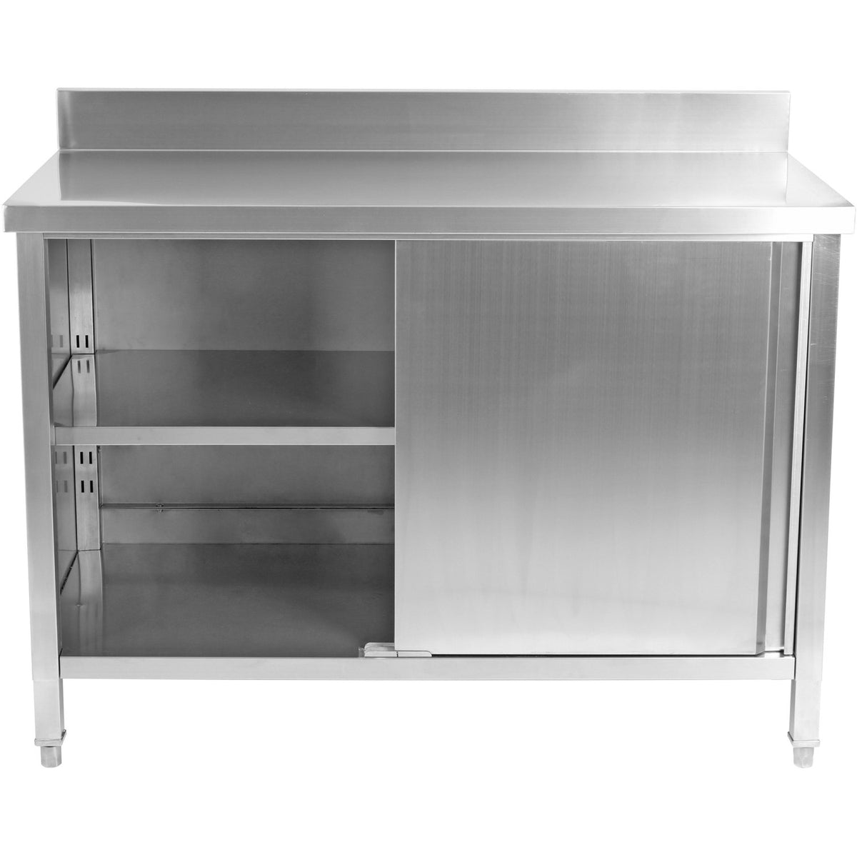 Commercial Worktop Floor Cupboard Sliding doors Stainless steel 2000x600x850mm Upstand - VTC206SLB