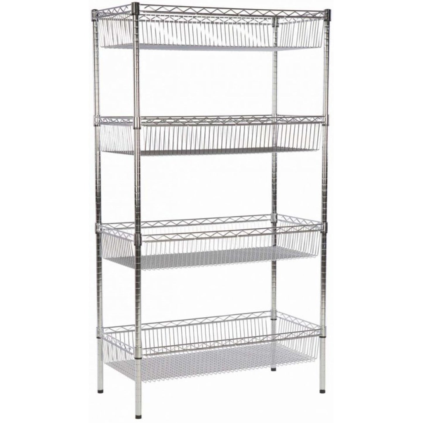 Commercial Wire basket Shelving unit 4 tier 400kg 900x450x1800mm Chrome wire - WBA9045180A4C