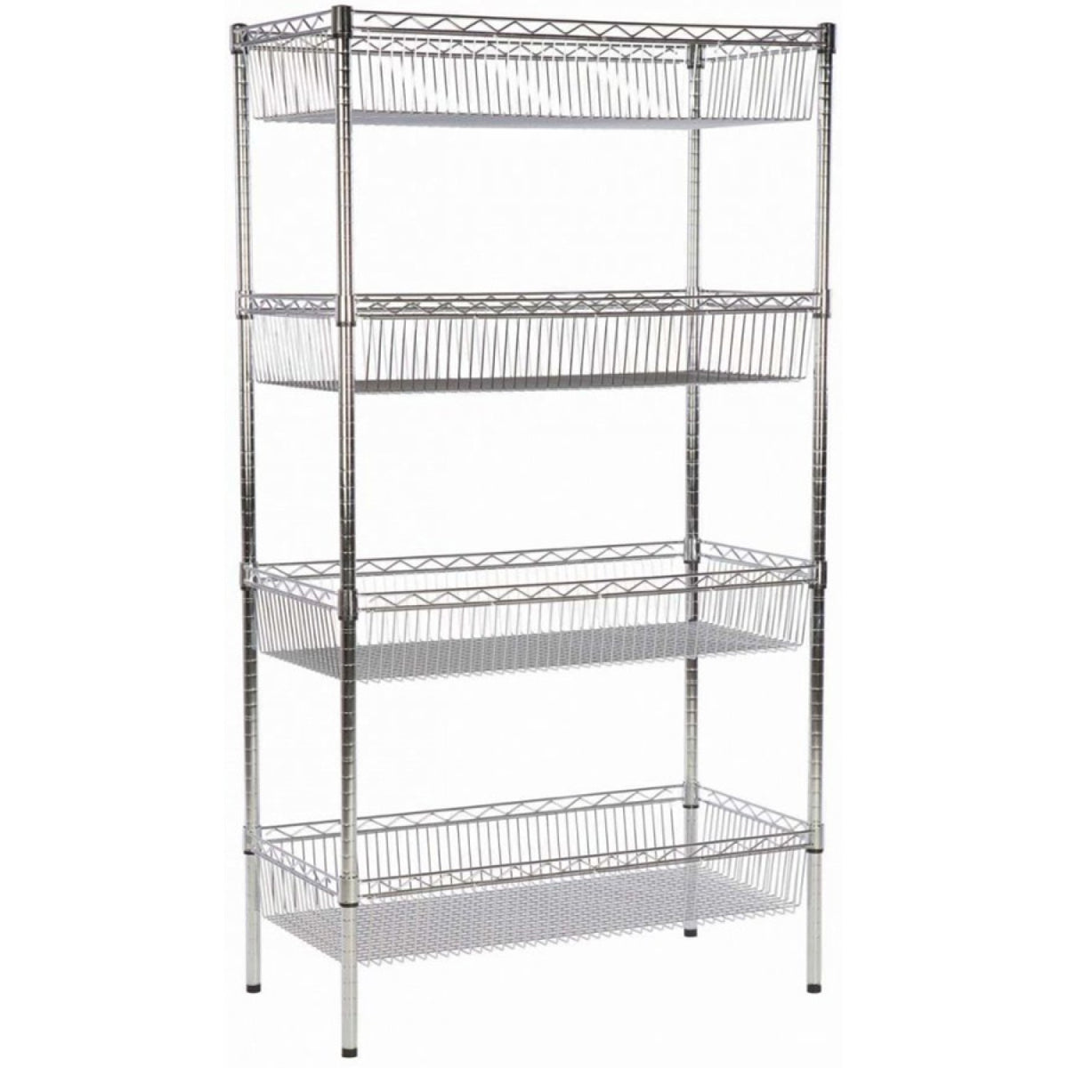 Commercial Wire Basket Shelving Unit 4 Tier 400kg 1200x450x1800mm Chrome wire - WBA12045180A4C