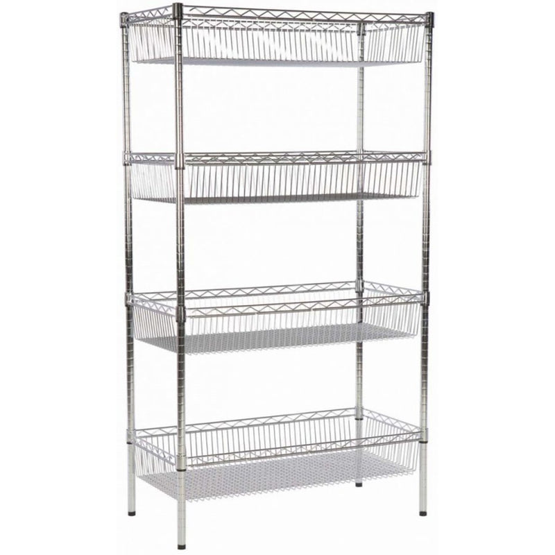 Commercial Wire Basket Shelving Unit 4 Tier 400kg 1200x450x1800mm Chrome wire - WBA12045180A4C