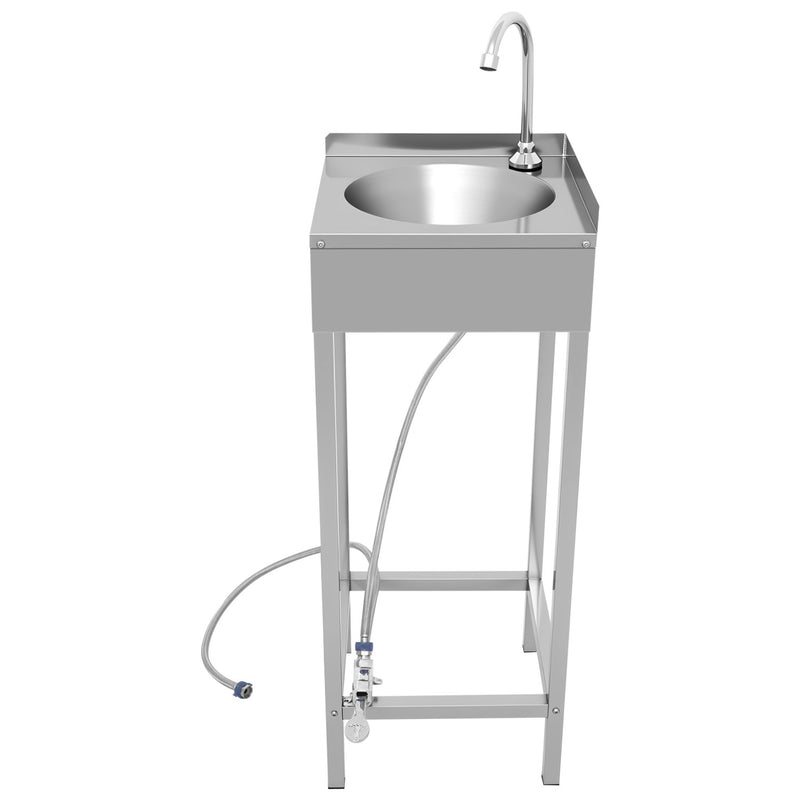 Commercial Foot Operated Hand Wash Sink with Stand & Corner Splashback Stainless Steel 360x360x900mm - WBR50AS