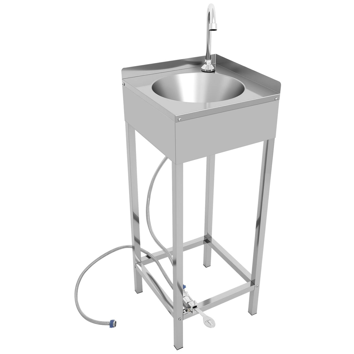 Commercial Foot Operated Hand Wash Sink with Stand & Corner Splashback Stainless Steel 360x360x900mm - WBR50AS