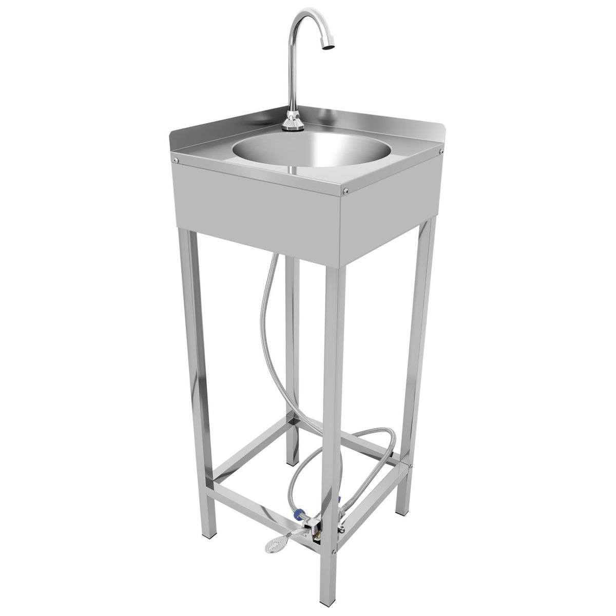 Commercial Foot Operated Hand Wash Sink with Stand & Corner Splashback Stainless Steel 360x360x900mm - WBR50AS