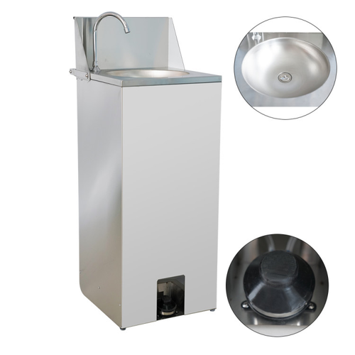 Foot Operated Mobile Wash Basin with Backsplash & Castors Stainless Steel - WHF278