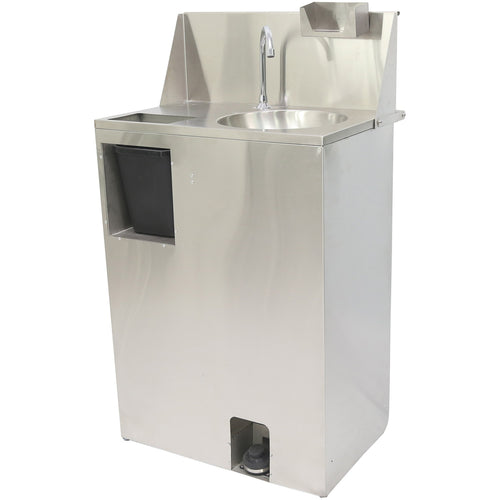 Foot Operated Mobile Wash Basin with Backsplash Paper Towel Dispenser & Castors Stainless Steel - WHF277