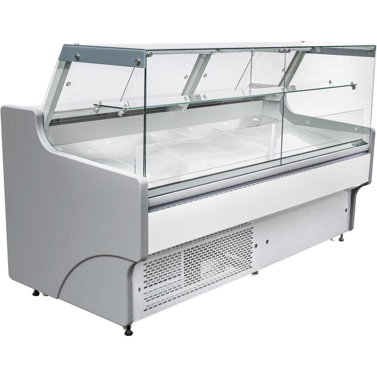 Serve over Deli counter White front Straight glass front Width 1580mm - BLUEL130