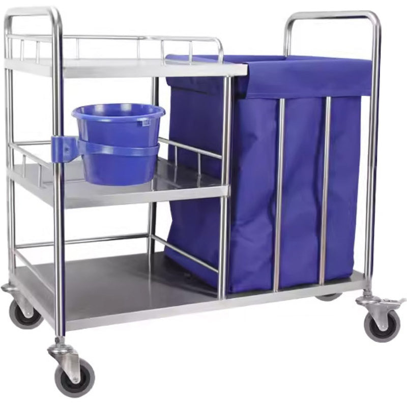 Professional Janitor/Cleaning Trolley Stainless Steel with Linen Basket 900mm - WHNT9045