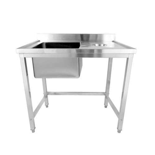 Commercial Stainless Steel Single Sink with Left Bowl & Right Scrapping Hole + Splashback 1000x600x950mm - WHSTD1060L