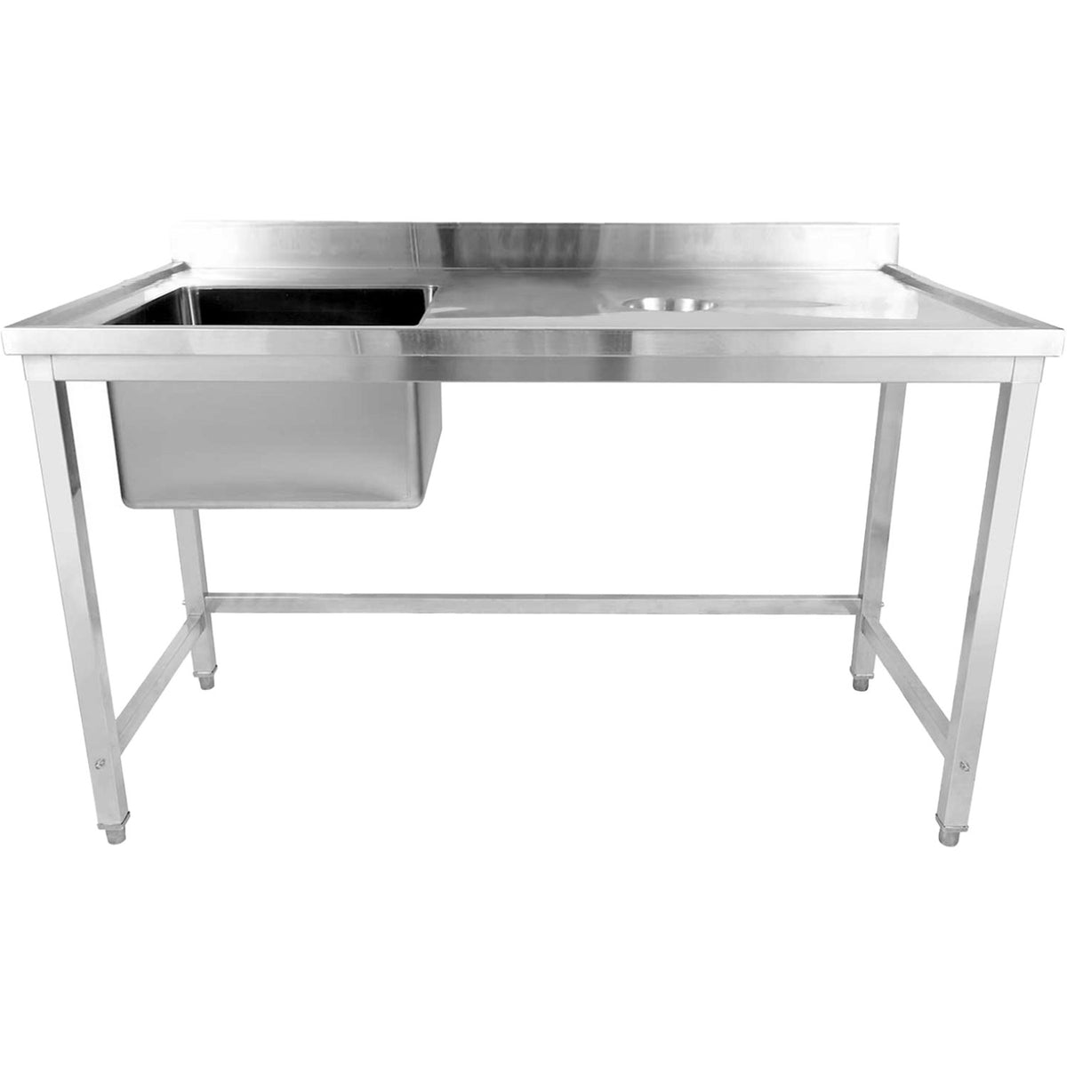 Commercial Stainless Steel Single Sink with Left Bowl & Right Scrapping Hole + Splashback 1400x700x950mm - WHSTD1470L