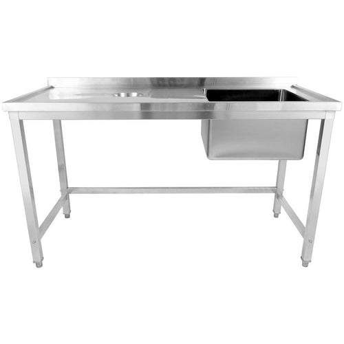 Commercial Stainless Steel Single Sink with Right Bowl & Left Scrapping Hole + Splashback 1400x600x950mm - WHSTD1460R