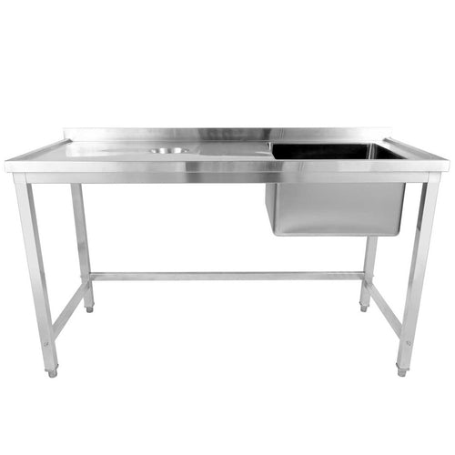 Commercial Stainless Steel Single Sink with Right Bowl & Left Scrapping Hole + Splashback 1500x600x950mm - WHSTD1560R