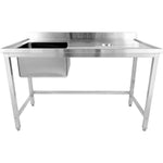 Commercial Stainless Steel Single Sink with Left Bowl & Right Scrapping Hole + Splashback 1500x700x950mm - WHSTD1570L