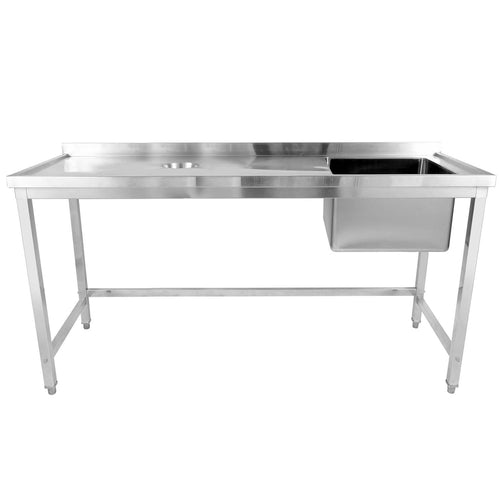 Commercial Stainless Steel Single Sink with Right Bowl & Left Scrapping Hole + Splashback 1800x600x950mm - WHSTD1860R