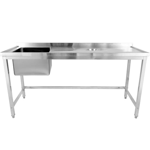 Commercial Stainless Steel Single Sink with Left Bowl & Right Scrapping Hole + Splashback 2000x600x950mm - WHSTD2060L