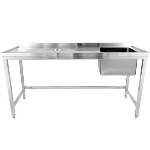 Commercial Stainless Steel Single Sink with Right Bowl & Left Scrapping Hole + Splashback 2000x600x950mm - WHSTD2060R