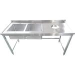 Commercial Stainless Steel Double Sink with 2 Left Bowls & Right Scrapping Hole + Splashback 1500x700x950mm - WHSTT1570L