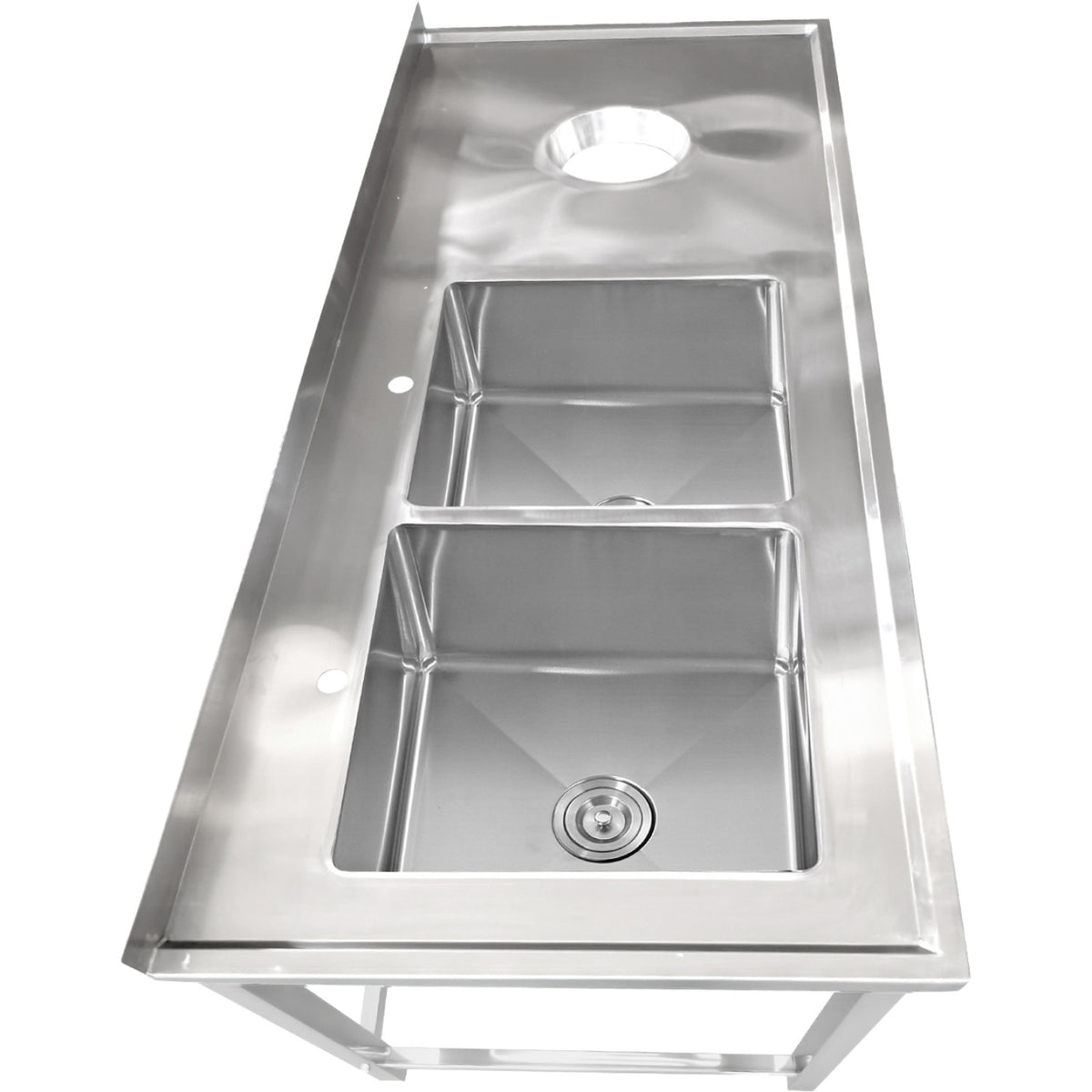 Commercial Stainless Steel Double Sink with 2 Left Bowls & Right Scrapping Hole + Splashback 1500x700x950mm - WHSTT1570L