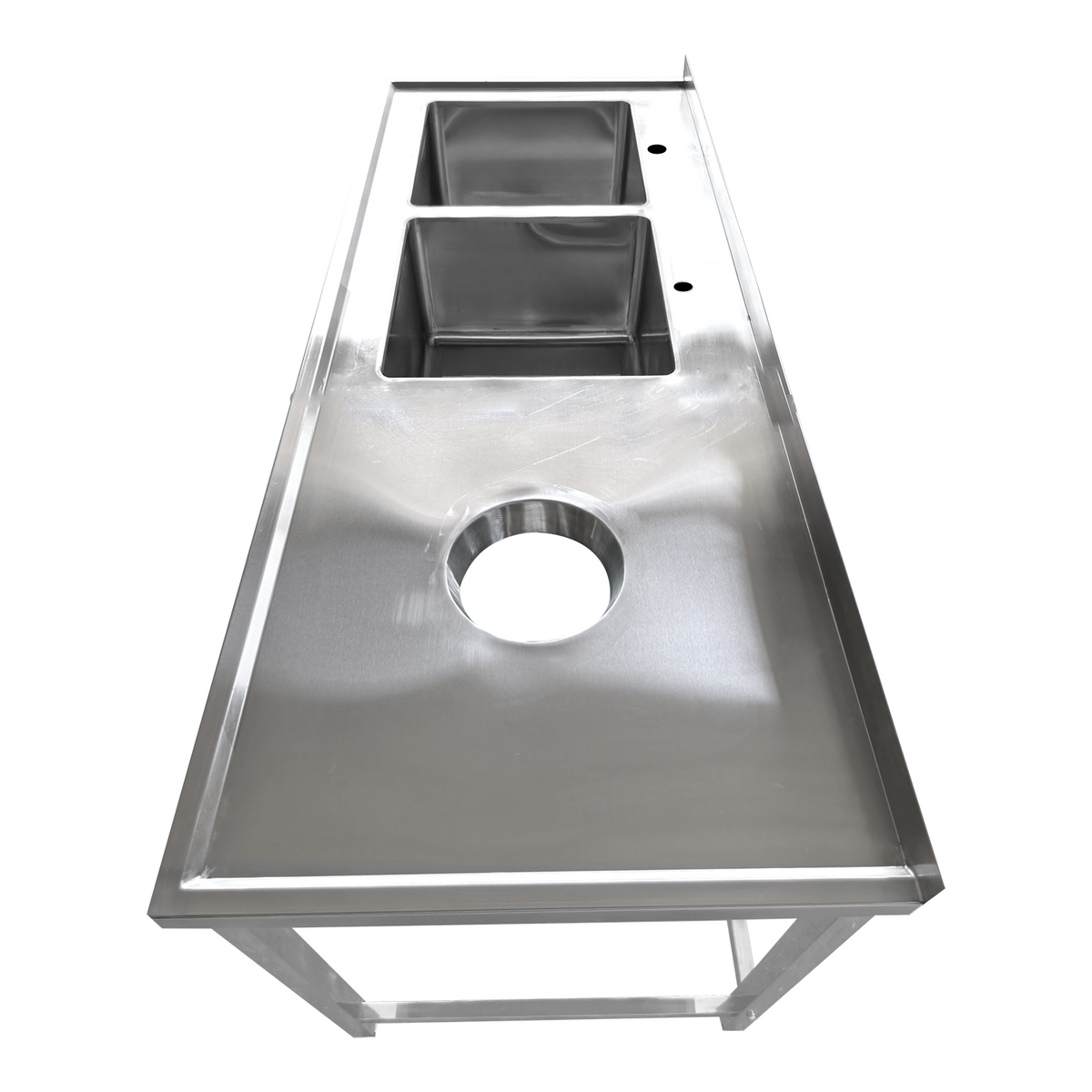 Commercial Stainless Steel Double Sink with 2 Left Bowls & Right Scrapping Hole + Splashback 2000x600x950mm - WHSTT2060L