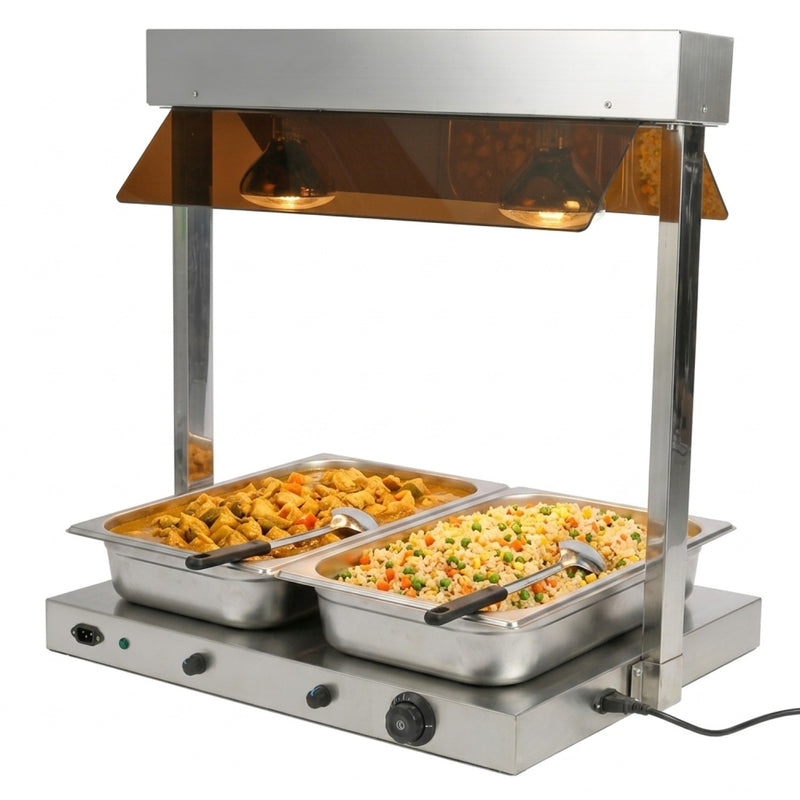 Buffet food warmer with gantry Stainless steel 2 infrared lamps Sneeze guards 2xGN1/1 - WM2FXX