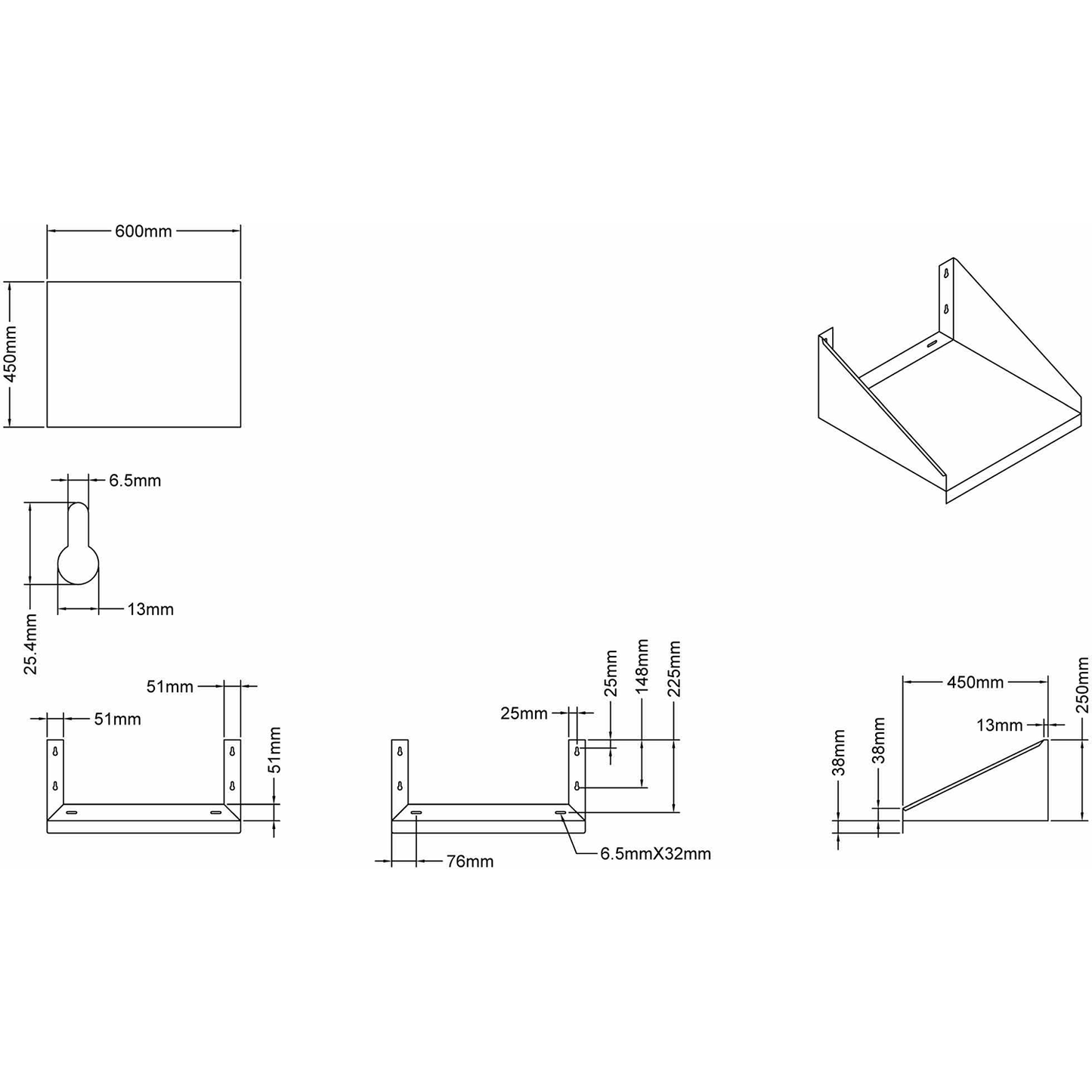 Microwave Shelf Stainless steel 600x450mm - WMS450X600