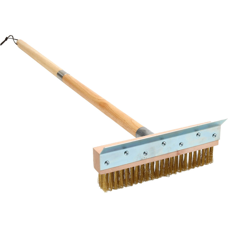 Pizza Oven Brush with Scraper Wood handle 100cm Brass Wire Bristles - WPB100C