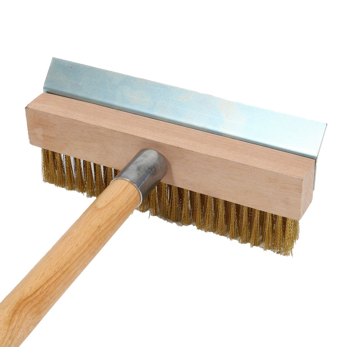 Pizza Oven Brush with Scraper Wood handle 100cm Brass Wire Bristles - WPB100C