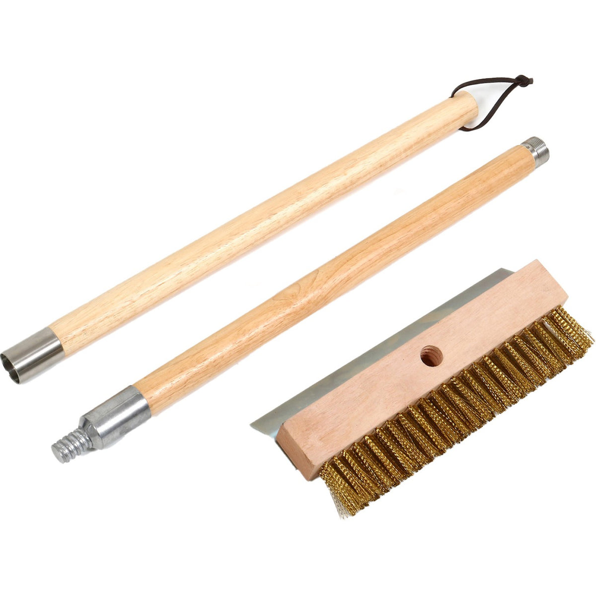 Pizza Oven Brush with Scraper Wood handle 100cm Brass Wire Bristles - WPB100C