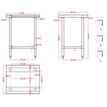 Commercial Stainless Steel Work Table Bottom shelf Upstand 700x600x900mm - WT6070GB