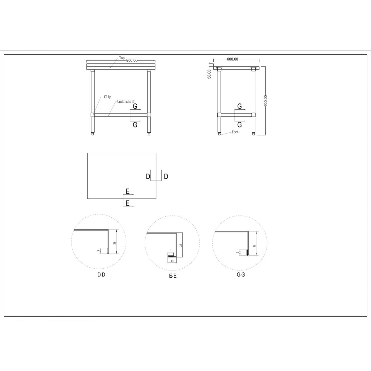 Commercial Stainless Steel Work Table Bottom shelf Upstand 900x600x900mm - WT6090GB
