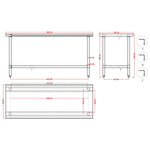 Commercial Stainless Steel Work Table No Bottom shelf with Upstand 1800x700x900mm - WT70180GBNU