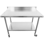 Commercial Mobile Work table with Adjustable feet Stainless steel Bottom shelf Rear upstand 1000x600xx850/930mm - WT60100C