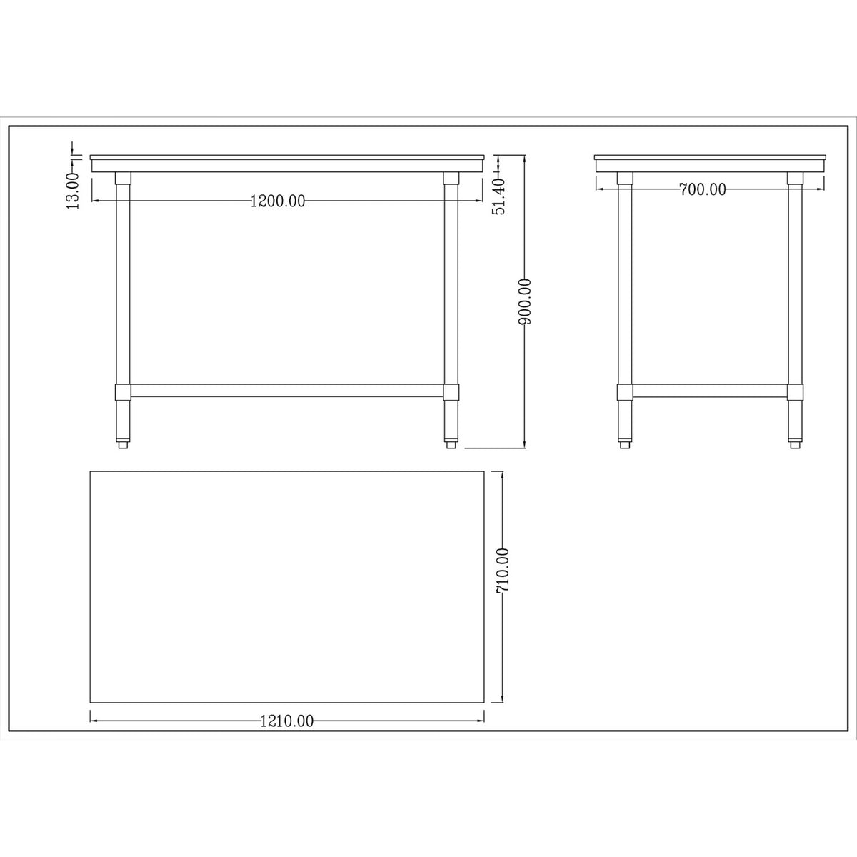 Chopping Board Table Stainless 1200x700x900mm - WTC701202G