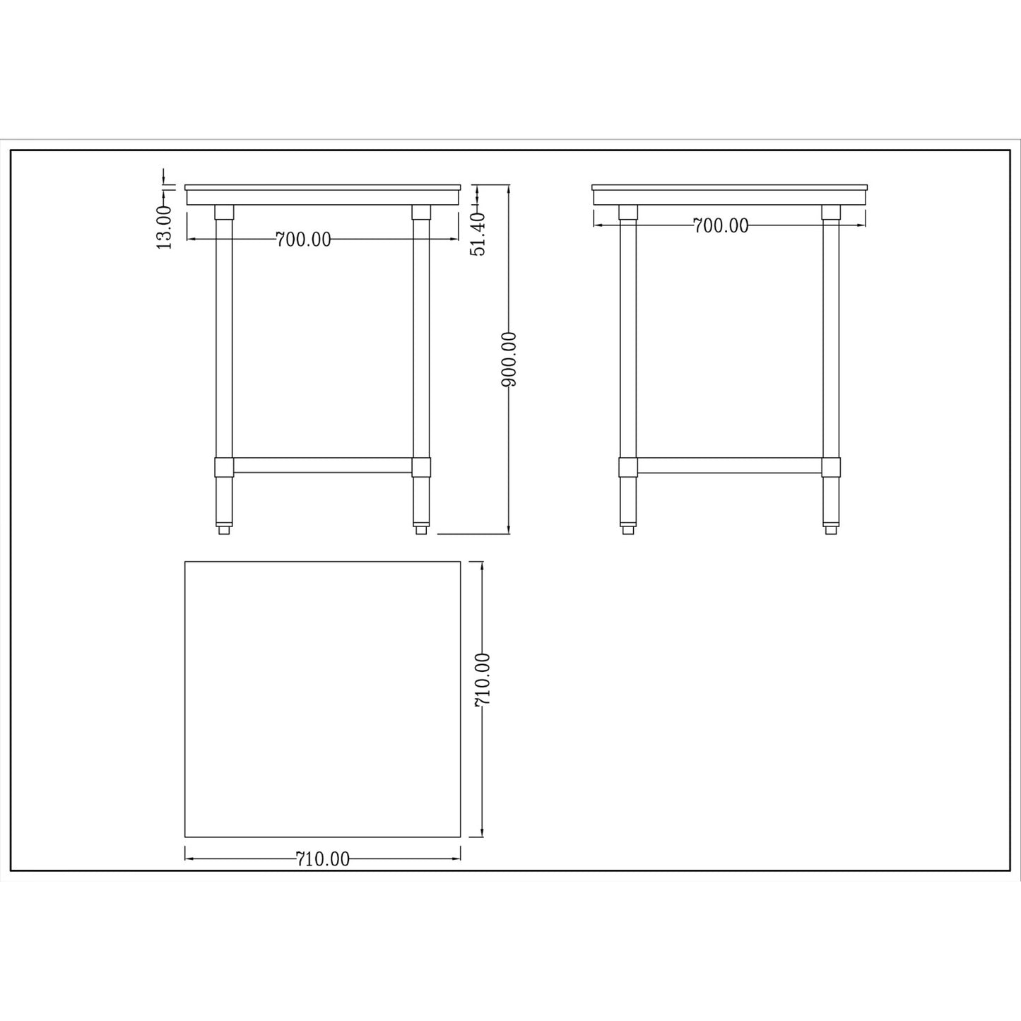 Chopping Board Table Stainless Steel 700x700x900mm - WTC70702G